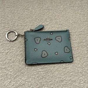 Coach Blue Heart Pattern Mini ID Case